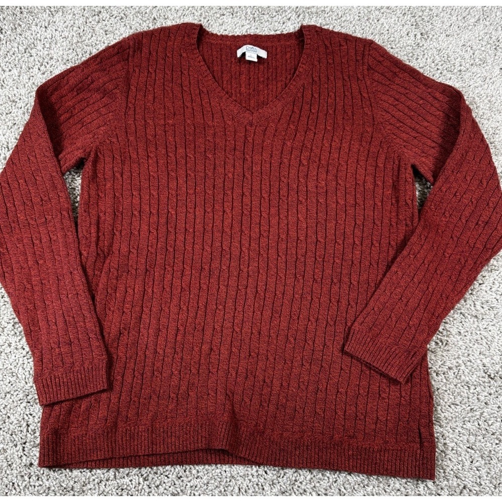 Croft & Barrow Womens Cable Knit‎ V Neck Sweater Pullover Burnt Orange Large